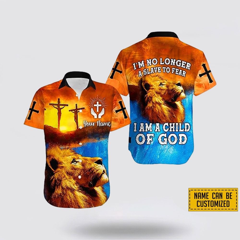 Personalized Name I’m No Longer A Slave to Fear I Am A Child of God Jesus Lion Cross – Gifts For Christians