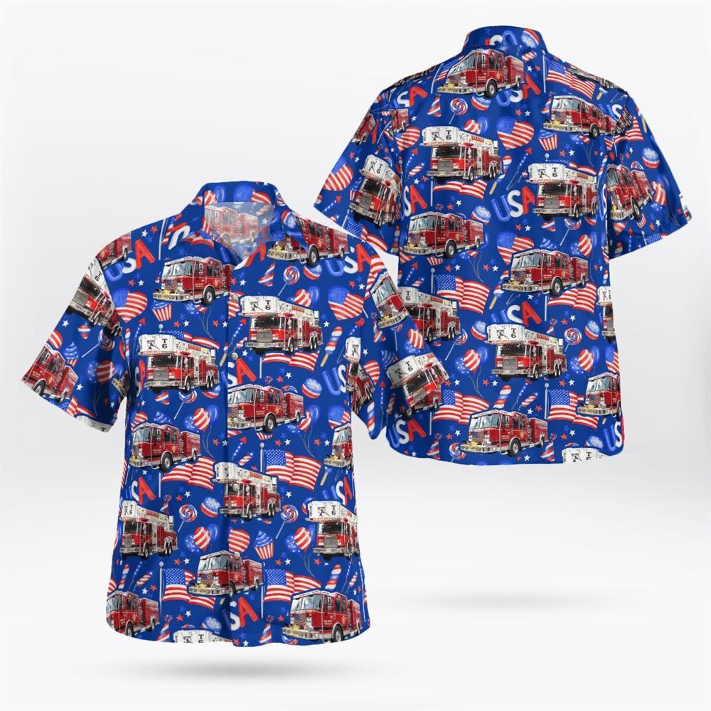 Piscataway, New Jersey, New Market Volunteer Fire Company #1, 4th Of July Hawaiian Shirt – Gifts For Firefighters In Piscataway, NJ