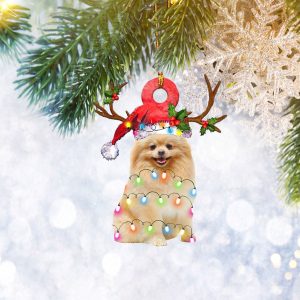 Pomeranian Reindeer Flat 2d Christmas Ornament, Dog&hellip;