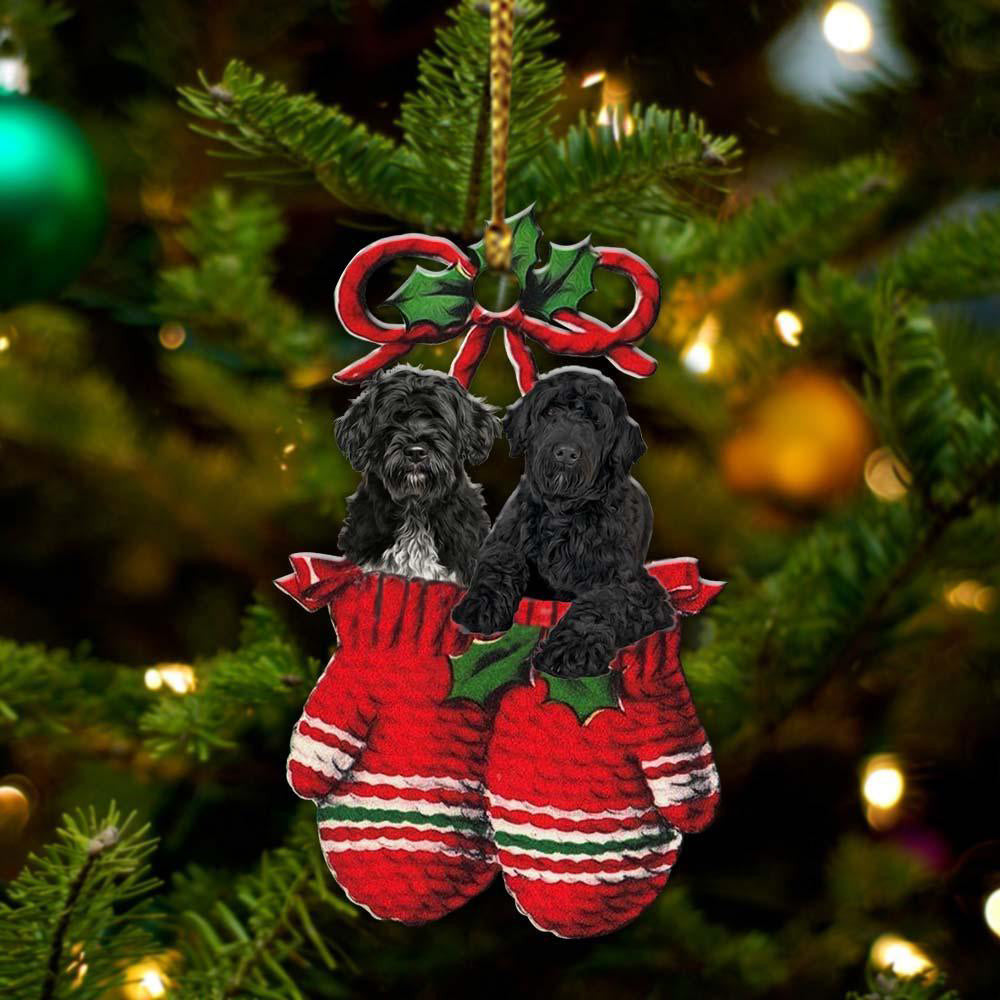 Portuguese Water Dog Inside Your Gloves Christmas Holiday-Two Sided Christmas Plastic Hanging Ornament