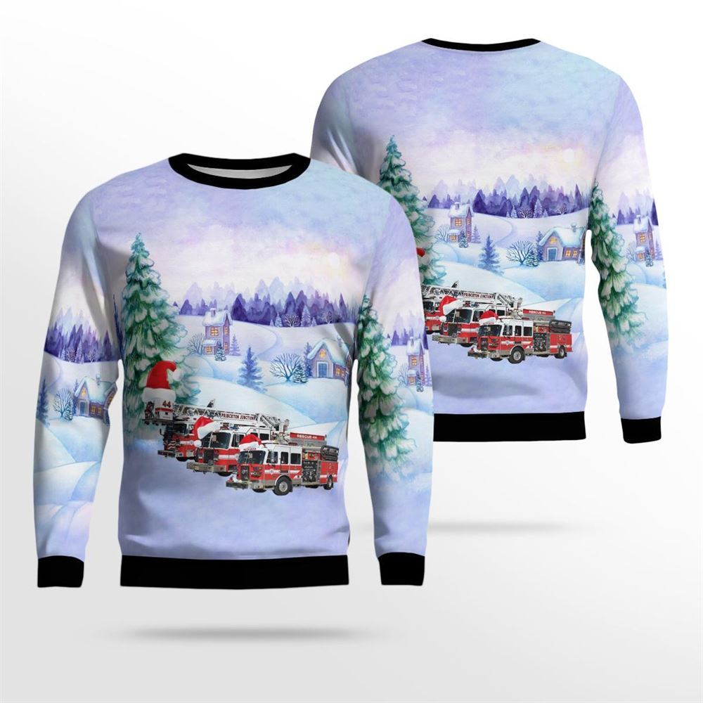 Princeton Junction, NJ, Princeton Junction Fire Company West Windsor Christmas Ugly Sweater 3D – Gifts For Firefighters In Princeton Junction, NJ