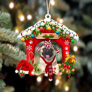 Pug-Christmas House Two Sided Christmas Plastic Hanging&hellip;
