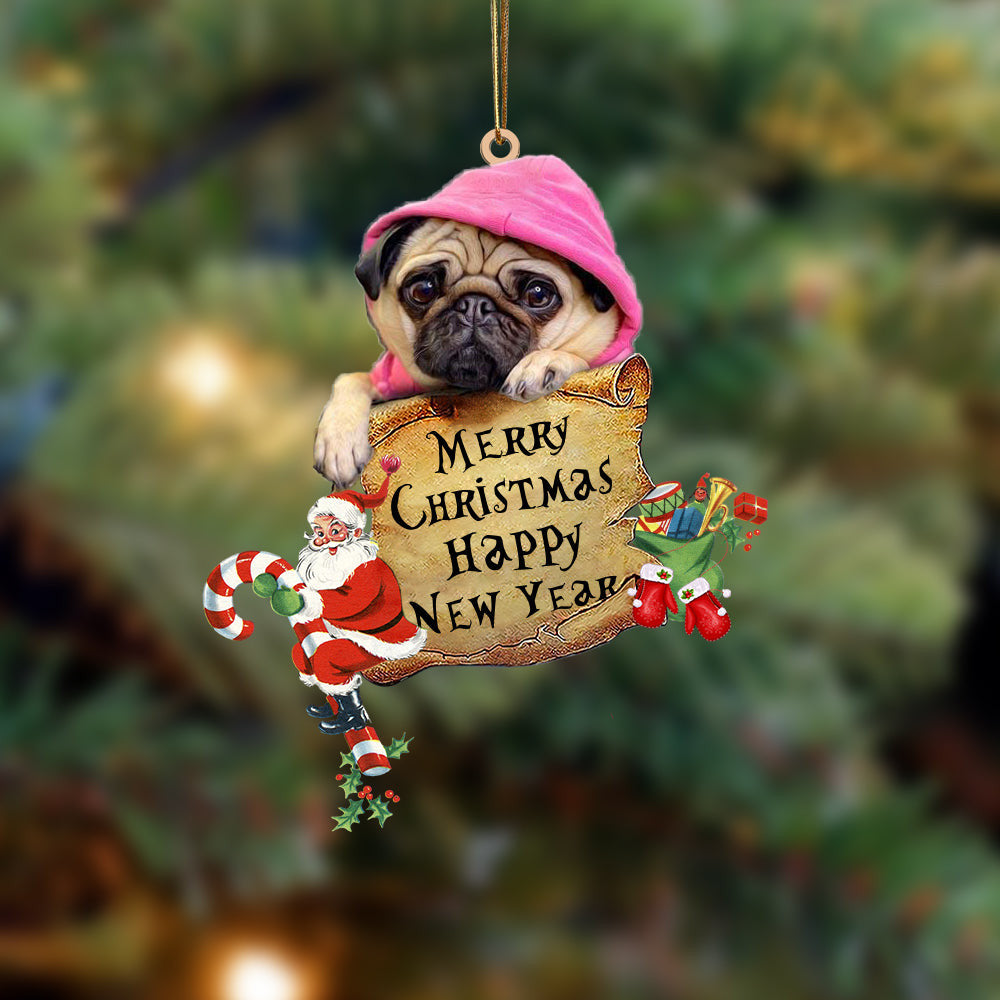 Pug Christams & New Year Two Sided Christmas Plastic Hanging Ornament – Christmas Decor