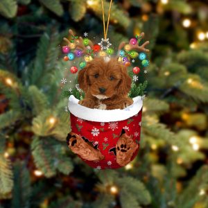 Red Cockapoo In Snow Pocket Christmas Ornament&hellip;