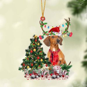 Red Dachshund-Christmas Tree Gift Hanging Christmas Plastic&hellip;