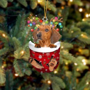 Red Dachshund In Snow Pocket Christmas Ornament&hellip;