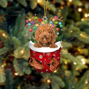 Red Labradoodle In Snow Pocket Christmas Ornament&hellip;