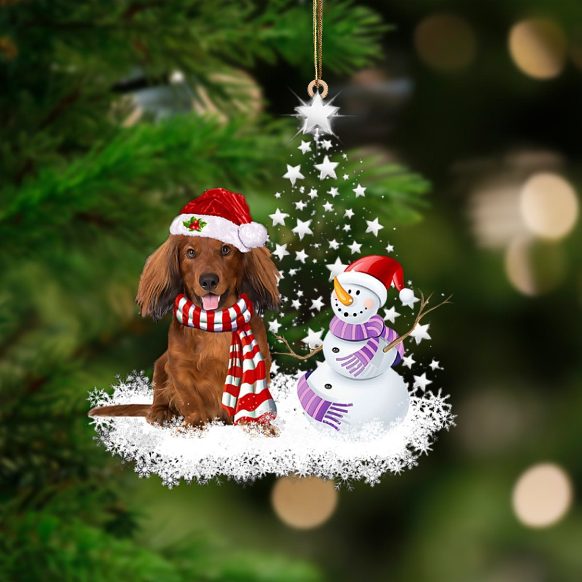 Red Long Haired Dachshund-Star Tree Hanging Christmas Plastic Hanging Ornament – Funny Ornament