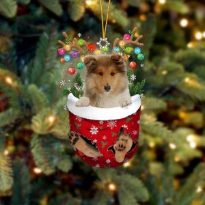 Rough Collie In Snow Pocket Christmas Ornament&hellip;