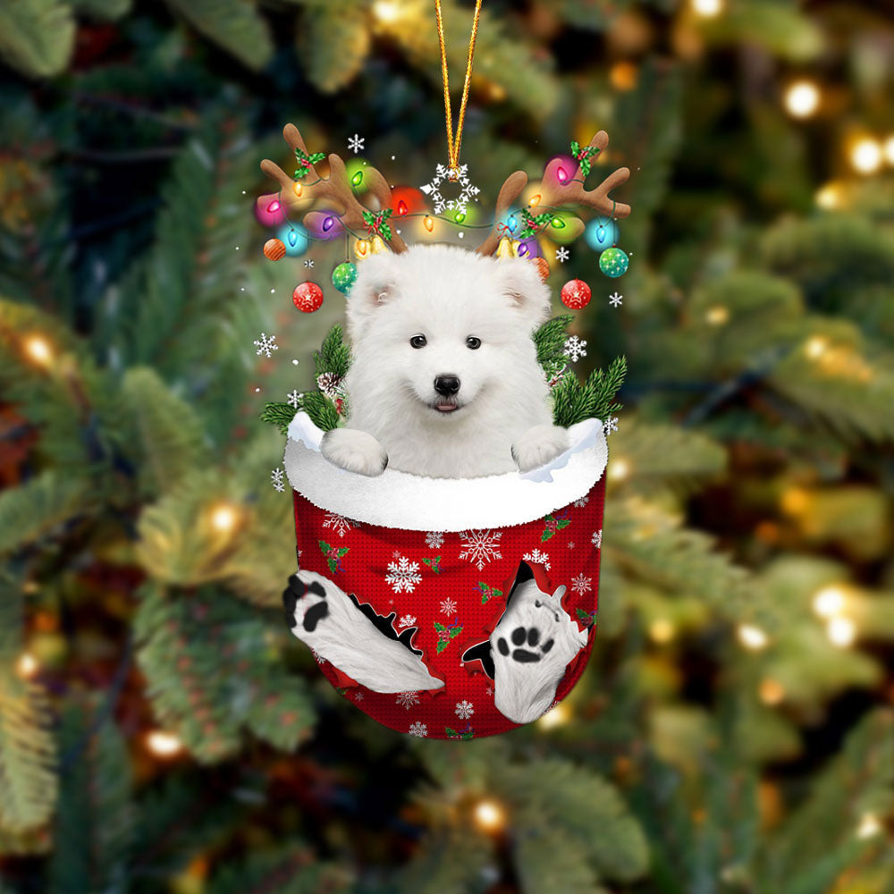 Samoyed In Snow Pocket Christmas Ornament – Funny Ornament – Flat Acrylic Dog Ornament