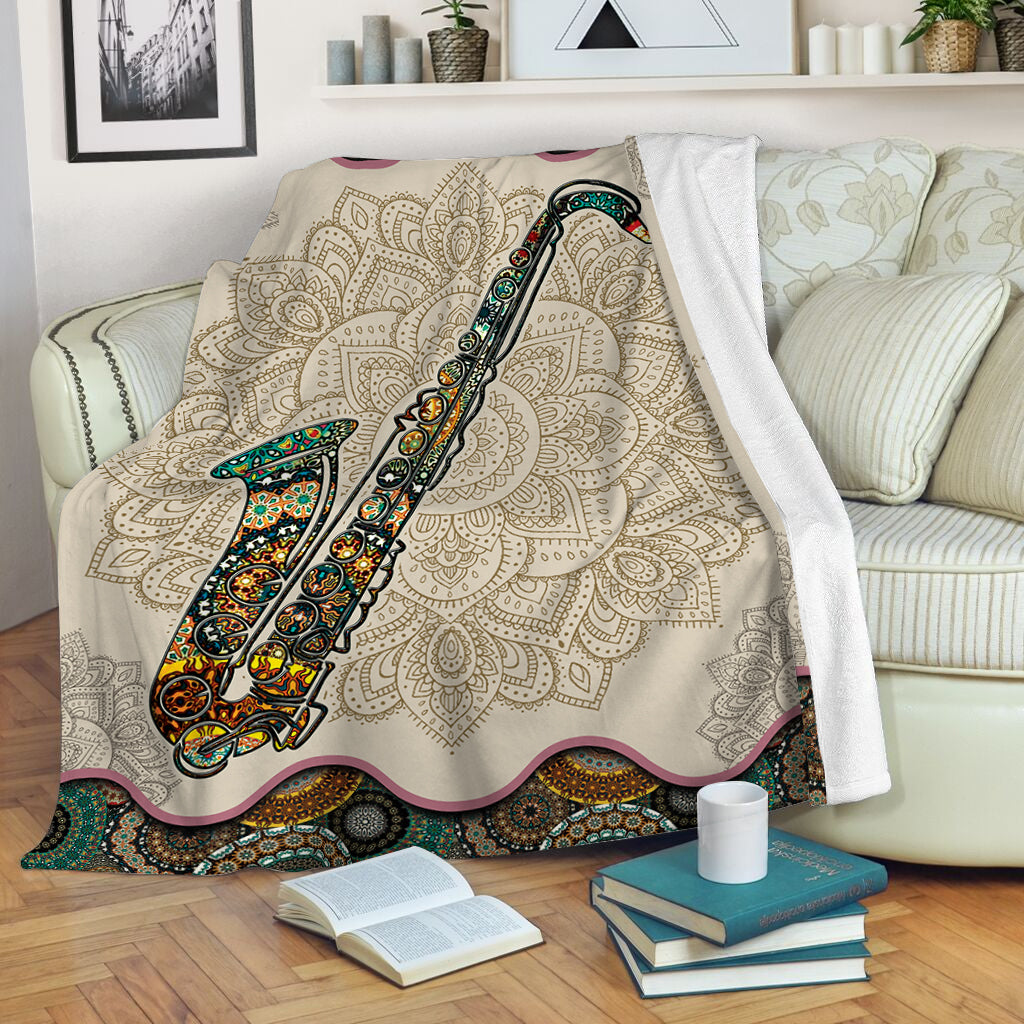 Saxophone Vintage Mandala Music Bed Blankets – Fleece Throw Blanket – Best Weighted Blanket For Adults
