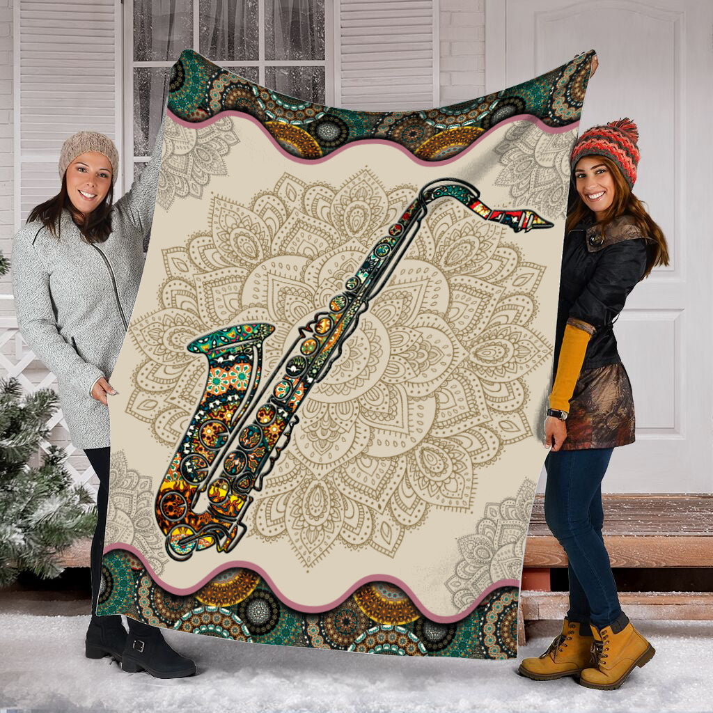 Saxophone Vintage Mandala Music Bed Blankets – Fleece Throw Blanket – Best Weighted Blanket For Adults