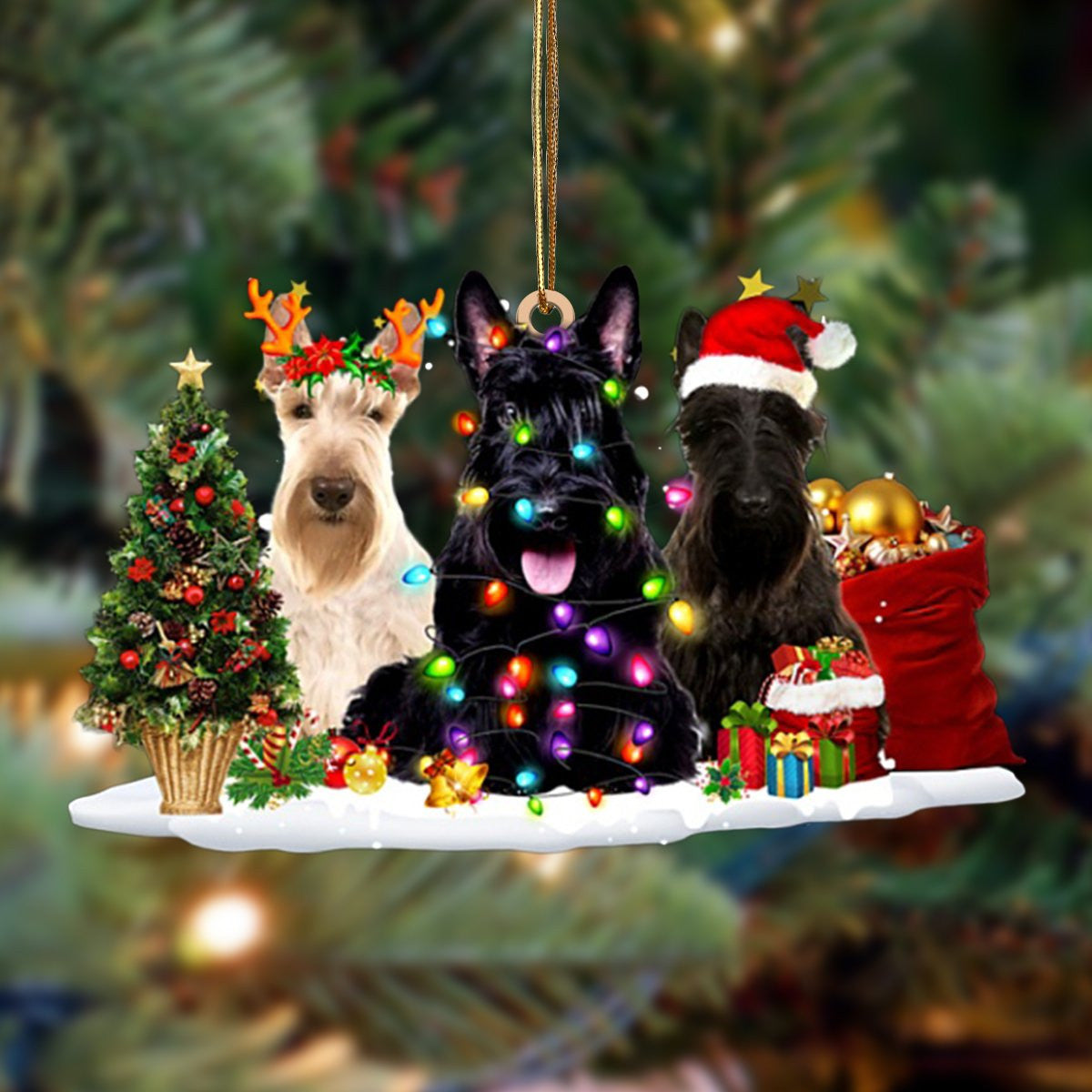 Scottish Terrier Christmas Dog Friends Hanging Christmas Plastic Hanging Ornament – Christmas Decor