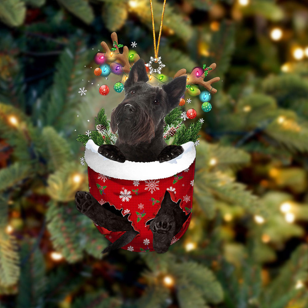 Scottish Terrier In Snow Pocket Christmas Ornament – Flat Acrylic Dog Ornament