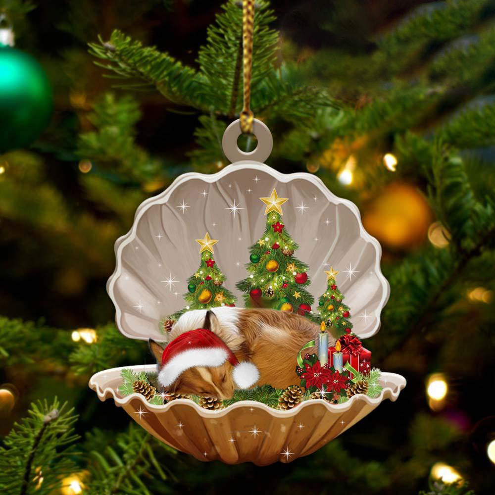 Sheltie Sleeping Pearl In Christmas Two Sided Christmas Plastic Hanging Ornament Xmas Decoration