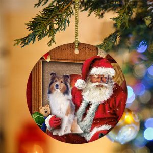 Sheltie With Santa Christmas Christmas Plastic Hanging&hellip;