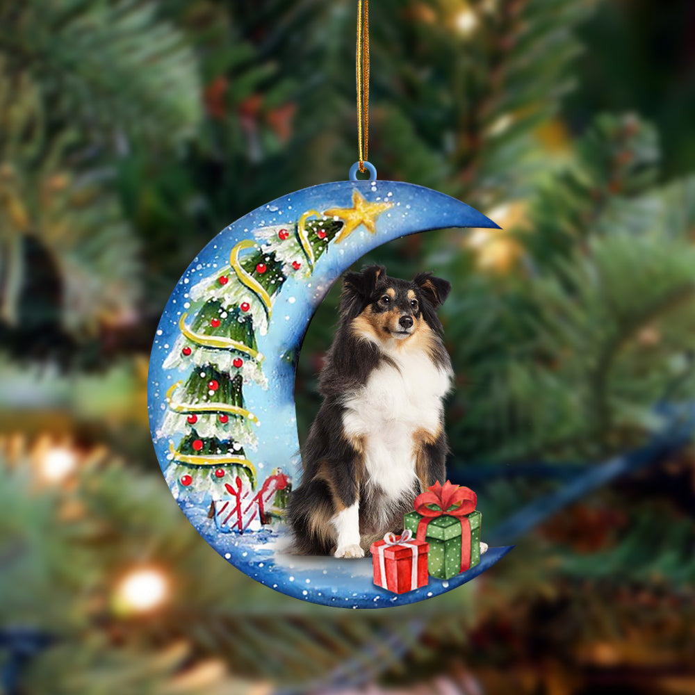 Shetland Sheepdog Sit On The Blue Moon-Two Sided Christmas Plastic Hanging Ornament