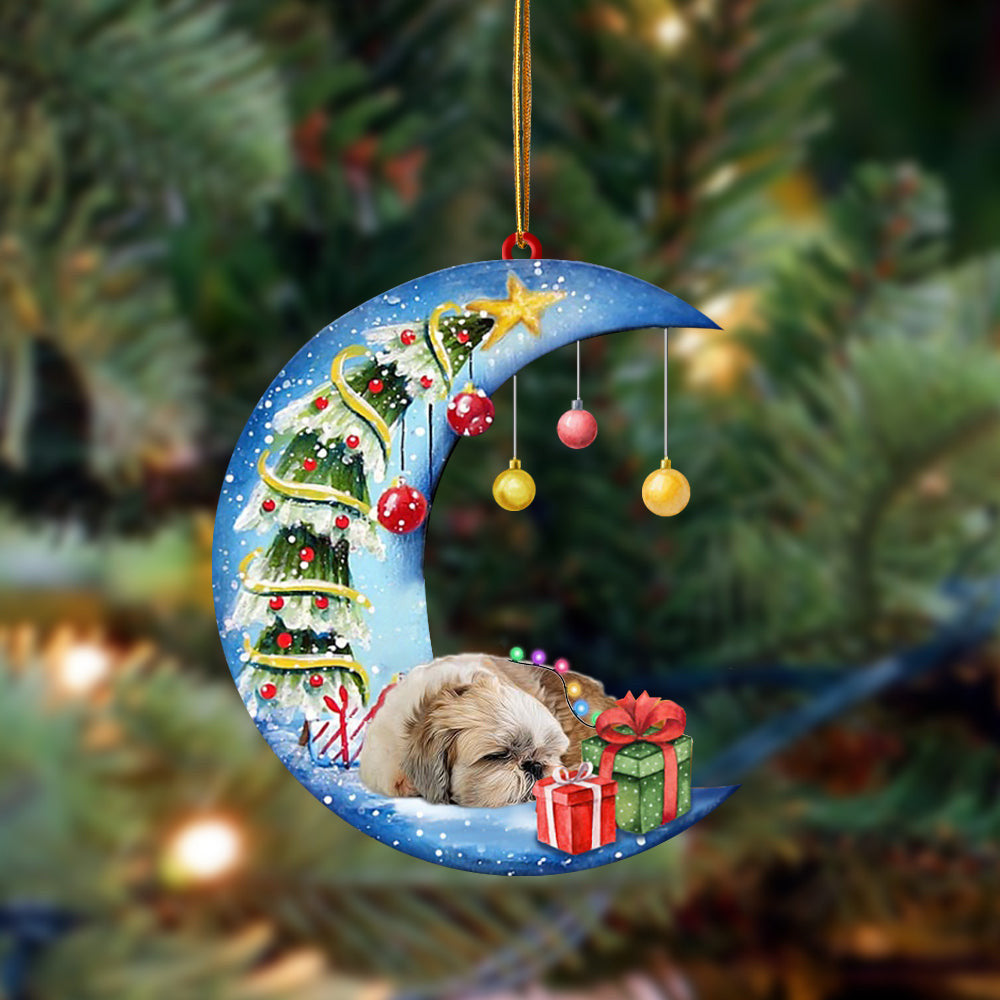 Shih Tzu-Sleep On The Moon Christmas Two Sided Christmas Plastic Hanging Ornament