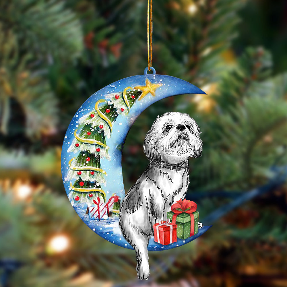 Shih Tzu Sit On The Blue Moon-Two Sided Christmas Plastic Hanging Ornament – Funny Ornament