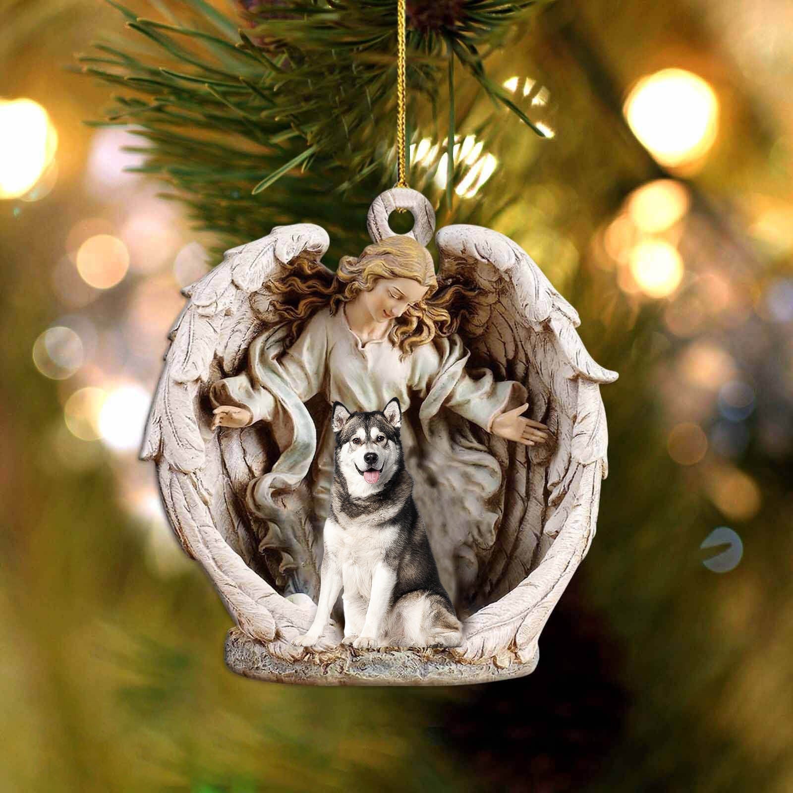 Siberian Husky-Angel Hug Winter Love Two Sided Christmas Plastic Hanging Ornament