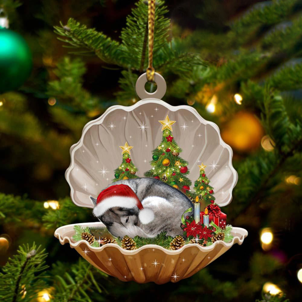 Siberian Husky-Sleeping Pearl In Christmas Two Sided Christmas Plastic Hanging Ornament