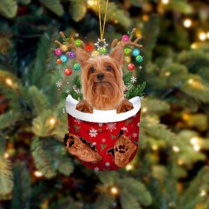 Silky Terrier In Snow Pocket Christmas Ornament&hellip;