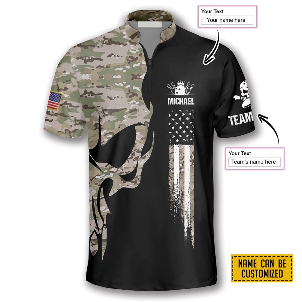 Skull Camouflage Bowling Personalized Names And Team Jersey Shirt – Gift For Bowling Enthusiasts