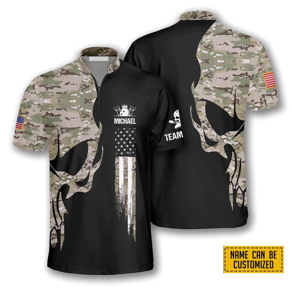 Skull Camouflage Bowling Personalized Names And Team Jersey Shirt – Gift For Bowling Enthusiasts