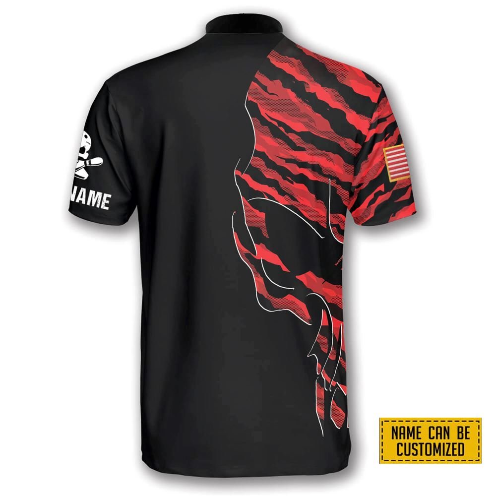 Skull Red Camouflage Bowling Personalized Names And Team Jersey Shirt – Gift For Bowling Enthusiasts
