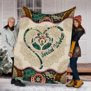 Social Worker Vintage Mandala Heart Fleece Throw&hellip;