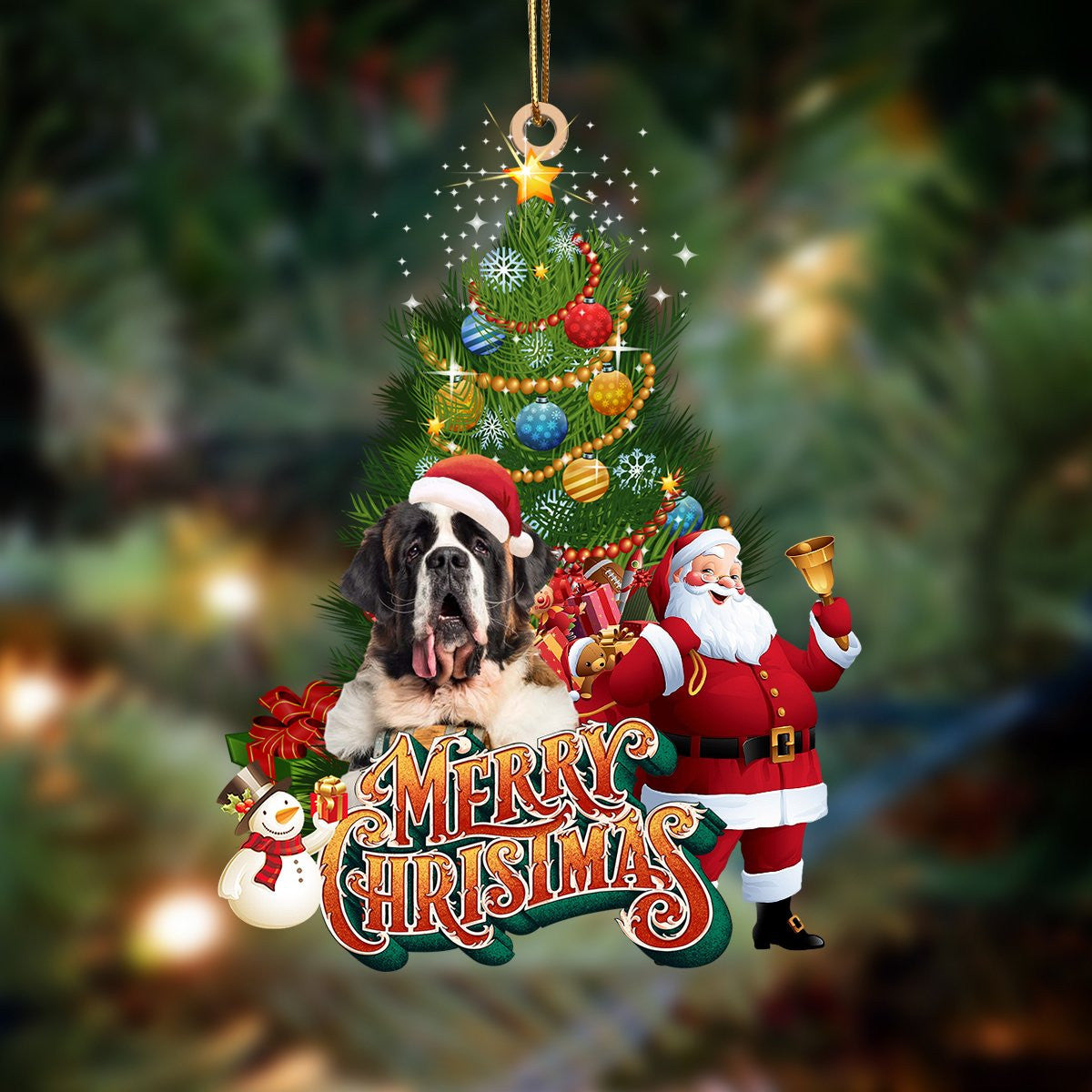 St Bernard-Christmas Tree&Dog Hanging Christmas Plastic Hanging Ornament Gifts For Dog Lovers