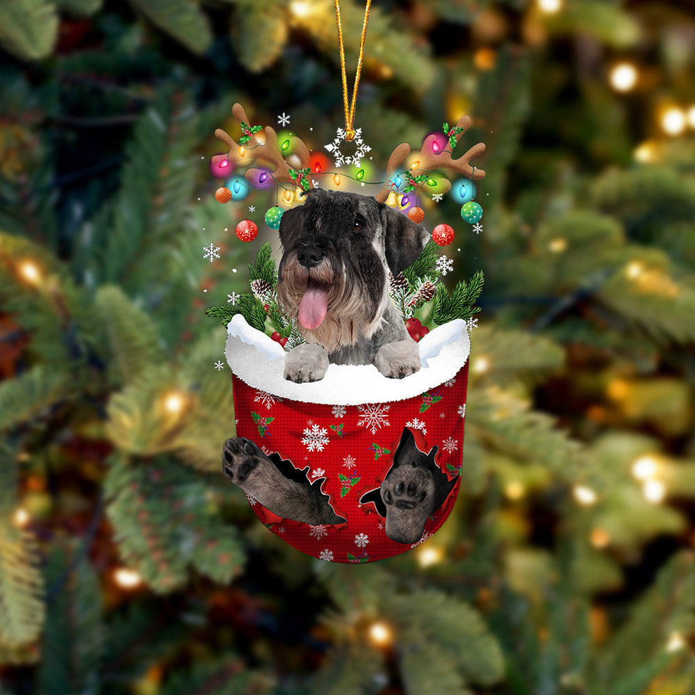 Standard Schnauzer In Snow Pocket Christmas Ornament – Flat Acrylic Dog Ornament