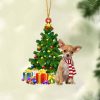 Tan Chihuahua Red Boot Hanging Christmas Plastic Hanging Ornament Xmas Decoration