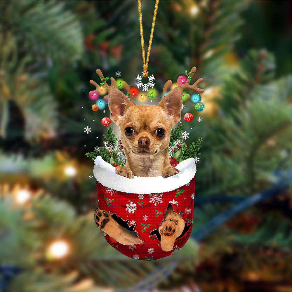 Tan Chihuahua-In Christmas Pocket Two Sides Christmas Plastic Hanging Ornament Gifts For Dog Lovers