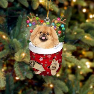 Tan Pekingese In Snow Pocket Christmas Ornament&hellip;