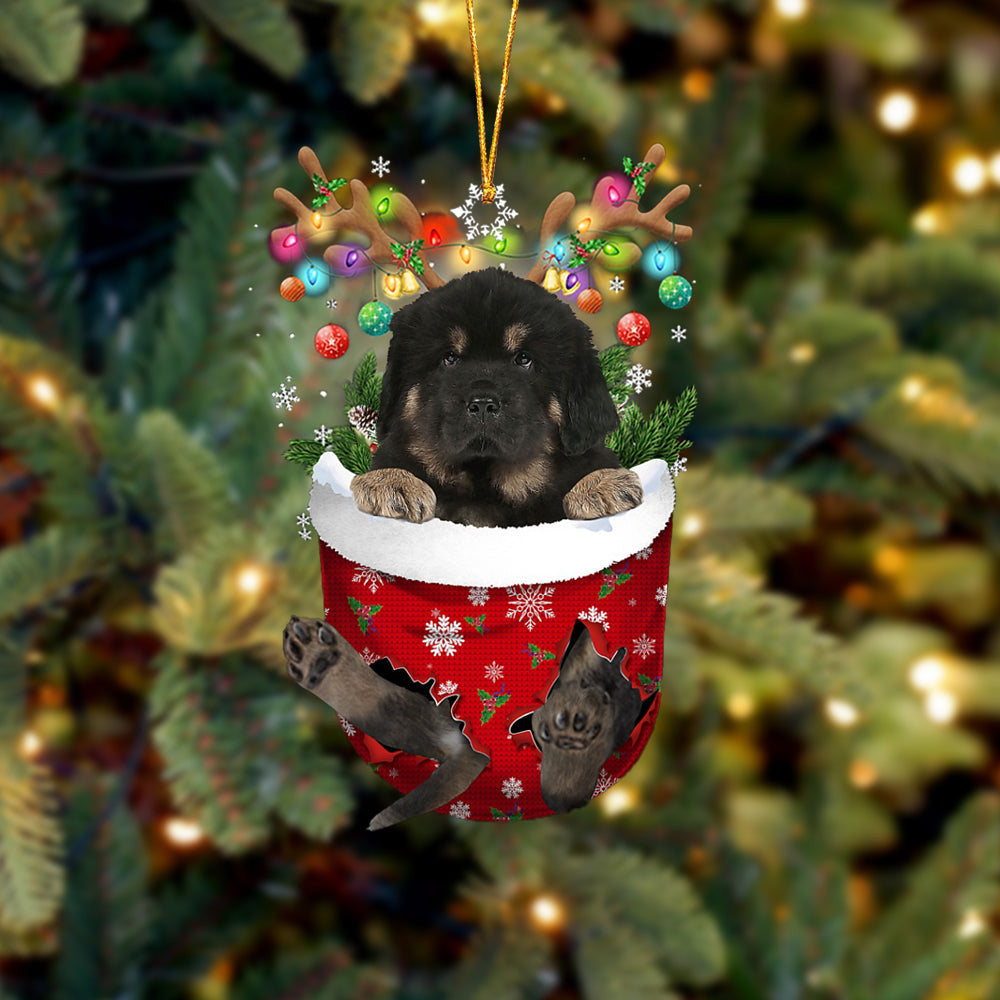 Tibetan Mastiff In Snow Pocket Christmas Ornament – Flat Acrylic Dog Ornament – Funny Ornament