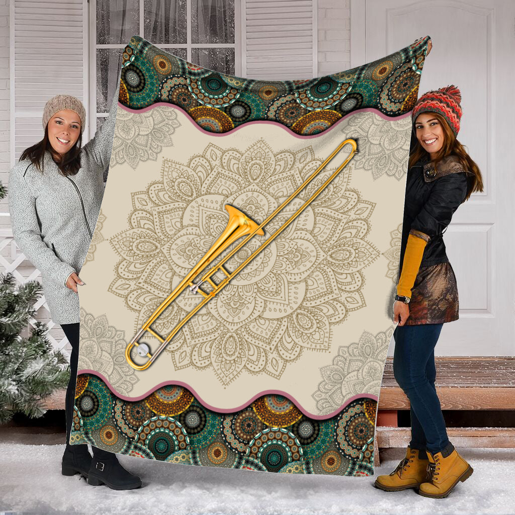 Trombone Gold Vintage Mandala Music Bed Blankets – Fleece Throw Blanket – Best Weighted Blanket For Adults