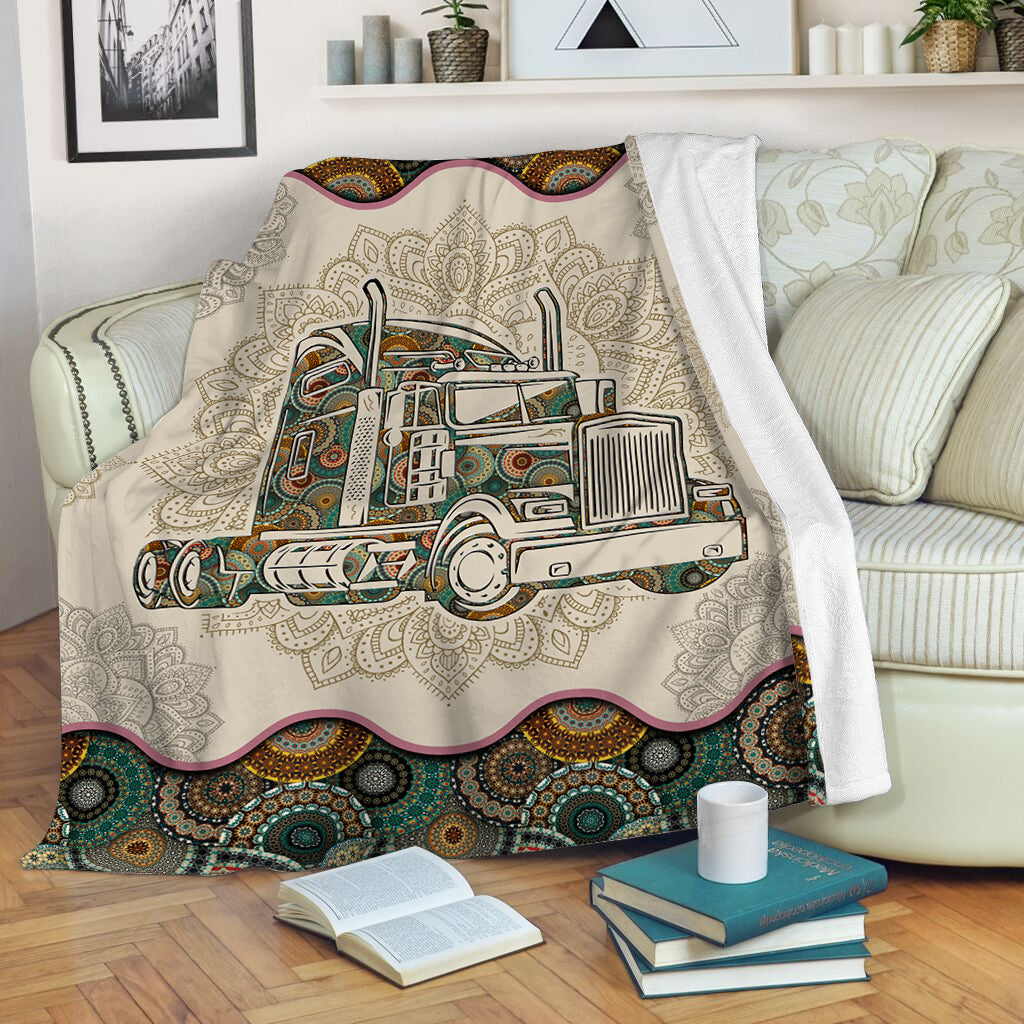 Trucker Vintage Mandala Fleece Throw Blanket – Sherpa Fleece Blanket – Soft Lightweight Blanket