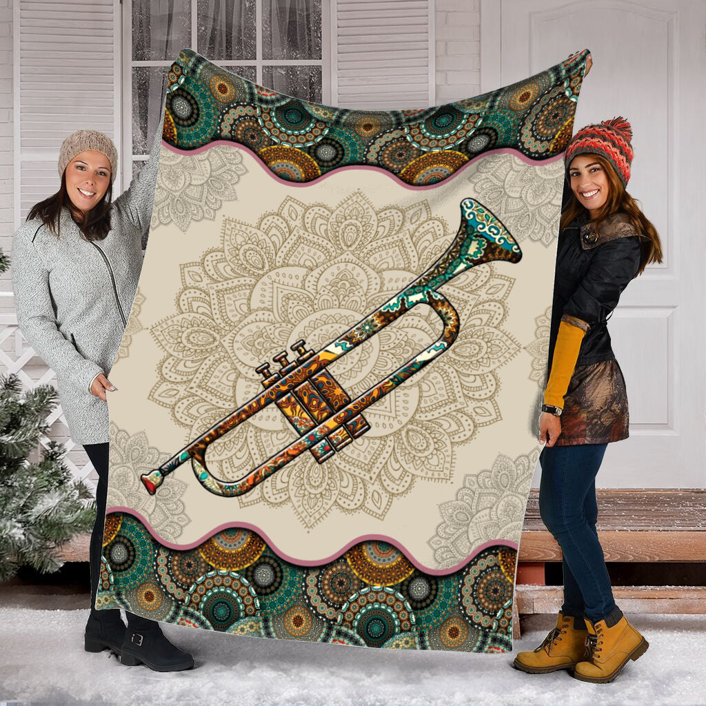 Trumpet Vintage Mandala Music Bed Blankets – Fleece Throw Blanket – Best Weighted Blanket For Adults