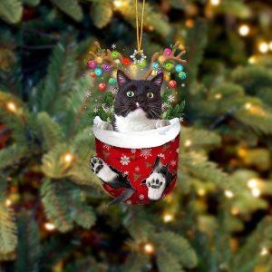 Tuxedo Cat In Snow Pocket Christmas Ornament&hellip;