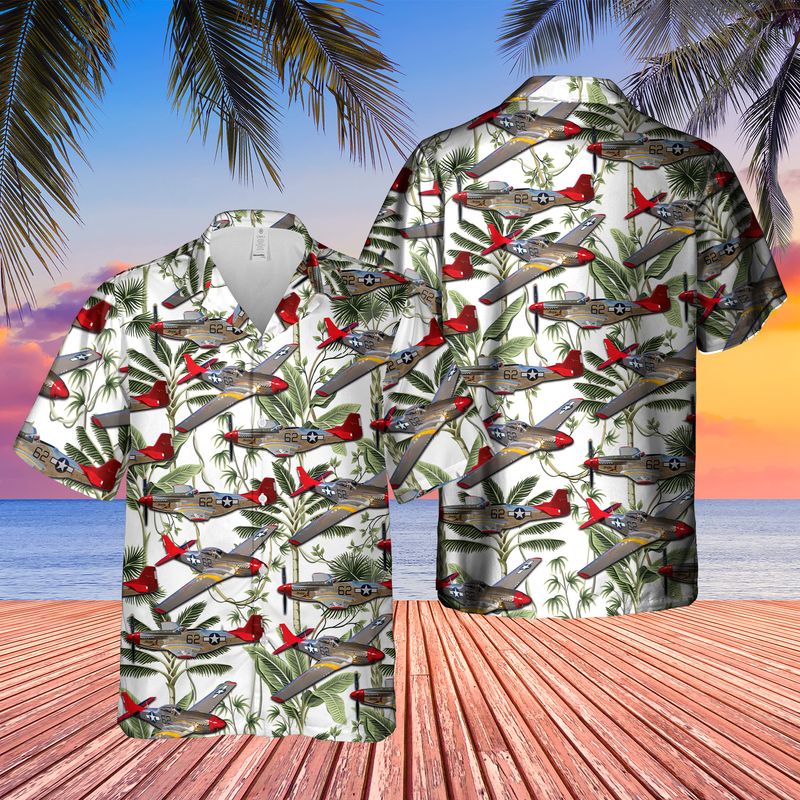 U.S. Air Force P-51 Red Tail Mustang Bunny Hawaiian Shirt – Mens Hawaiian Shirt – US Air Force Gifts