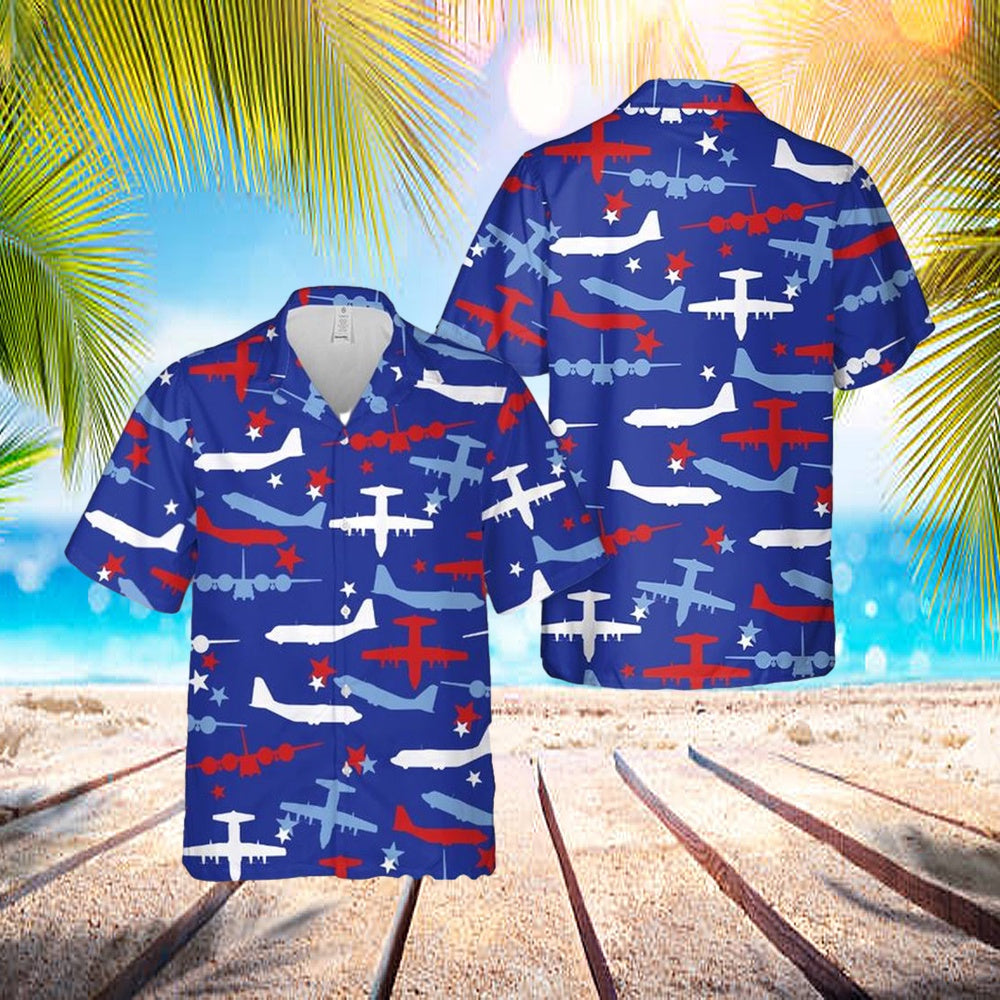 US Air Force C-130 Hercules, 4th of July Seamless Hawaiian Shirt – Mens Hawaiian Shirt – US Air Force Gifts