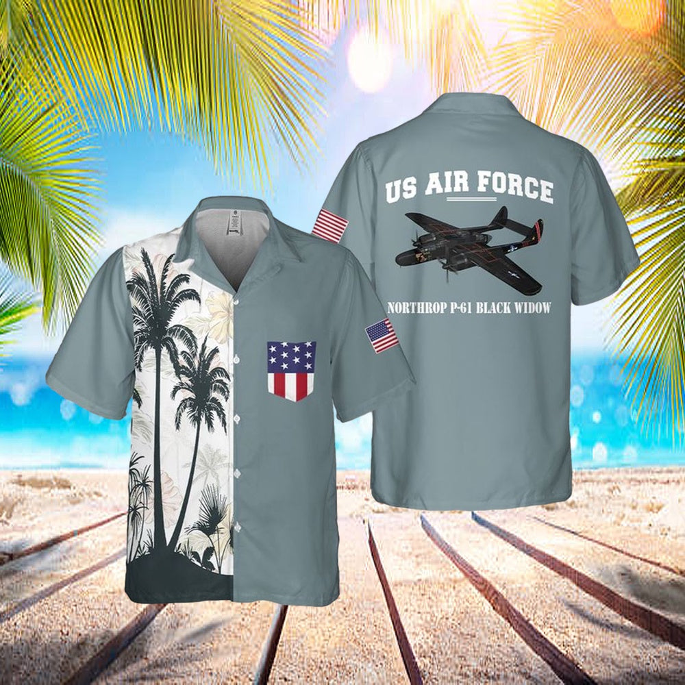 US Air Force Northrop P-61 Black Widow Pocket Hawaiian Shirt – Mens Hawaiian Shirt – US Air Force Gifts