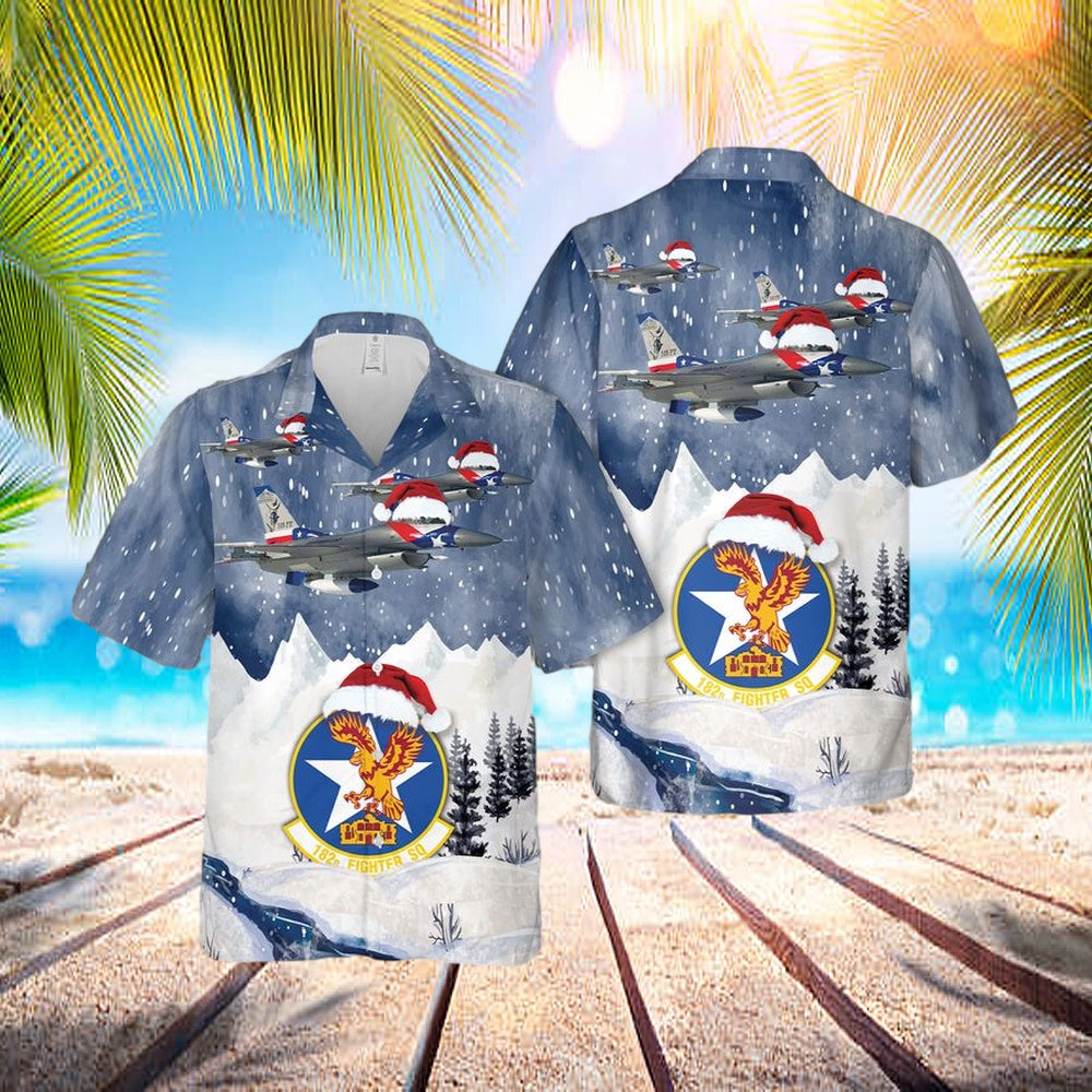 US Air Force Texas Air National Guard 182d Fighter Squadron F-16 Fighting Falcon Christmas Hawaiian Shirt – Mens Hawaiian Shirt – US Air Force Gifts
