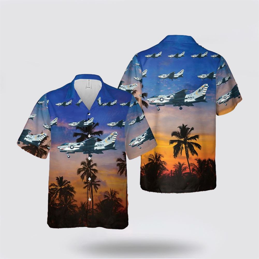 US Navy LTV A-7E Corsair II Of VA-56 Champions Hawaiian Short – Gifts For Navy Soldiers