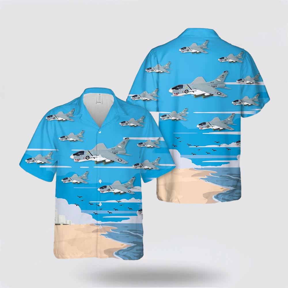 US Navy LTV A-7E Corsair II Of VA-83 Rampagers Hawaiian Shirt – Gifts For Navy Soldiers