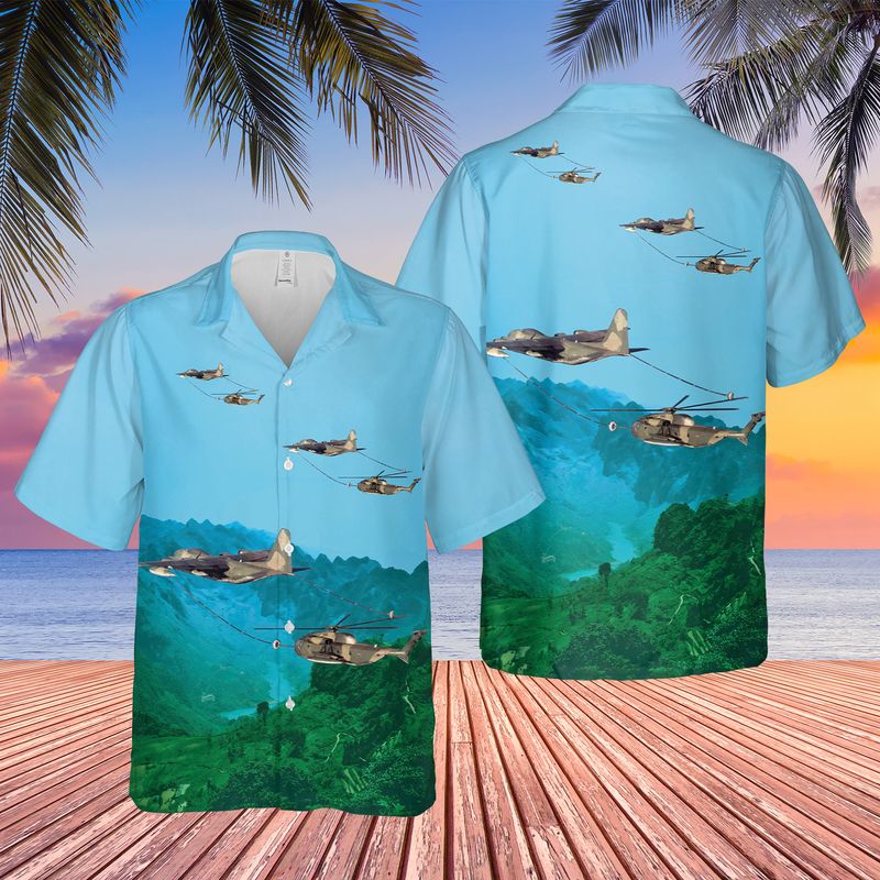 Us Air Force 40th Helicopter Squadron Lockheed Hc-130p Hercules Refueling A Sikorsky Hh-53b Super Jolly Green Giant Helicopter Hawaiian Shirt – Best Hawaiian Shirts