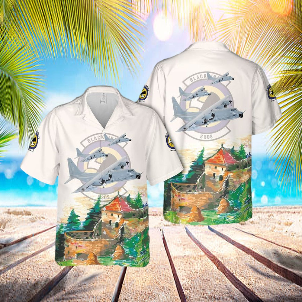 Us Air Force 8th Special Operations Squadron (8th Sos) Lockheed Martin Mc-130e Blackbirds Hawaiian Shirt – Hawaiian Outfit For Men
