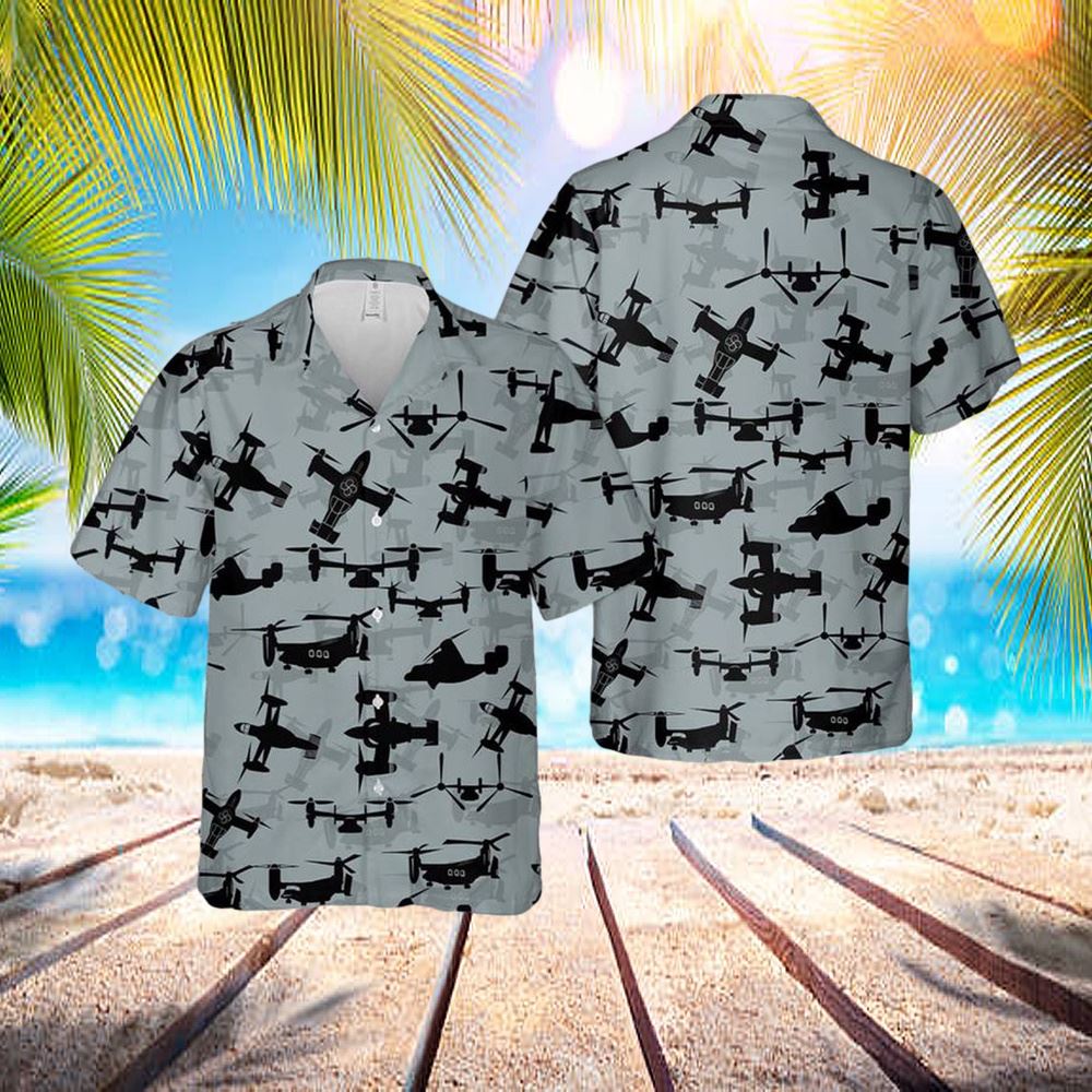Us Air Force Bell Boeing V-22 Osprey Silhouettes Hawaiian Shirt – Hawaiian Outfit For Men