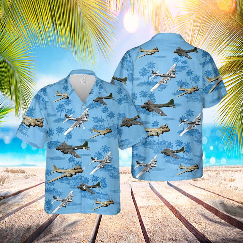 Us Air Force Boeing B-17 Flying Fortress In Ww2 Hawaiian Shirt – Beachwear For Men – Best Hawaiian Shirts